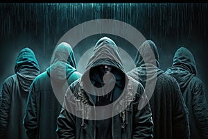 The danger of a hacker breaching a blockchain or computer security system in a cyberpunk world, visualized through