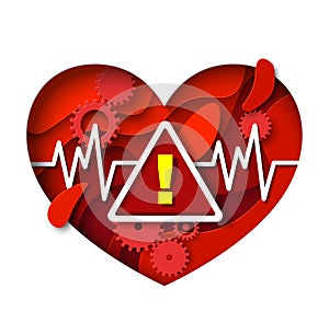 Danger heart attack alert symbol papercut vector