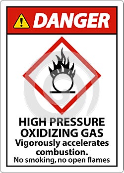 Danger High Pressure Oxidizing Gas GHS Sign On White Background