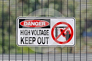 Danger high voltage keep out sign at electrical sub station