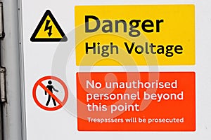 Danger High Voltage Label sign