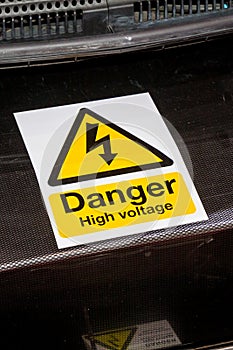 Danger High Voltage sign on machinery