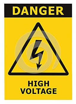 Danger High Voltage Sign With Text Isolated photo