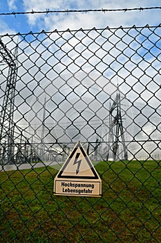 Danger high voltage sign ummspannwerk substation transformator