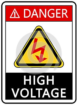 Danger high voltage, warning sign with symbols,and text.