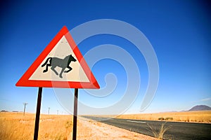 Danger Horses Road Sign