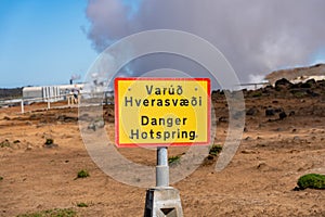 Danger Hot Spring sign at Gunnuhver Hot Spring Iceland