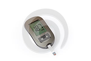 Danger of hyperglycemia, glucometer with high blood sugar photo
