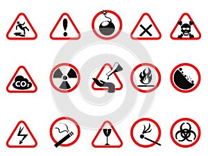 Danger icons set, Triangular and circle Warning Hazard Signs