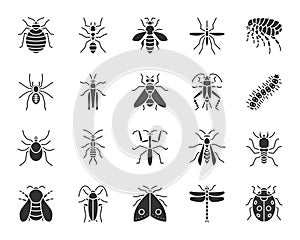 Danger Insect black silhouette icons vector set