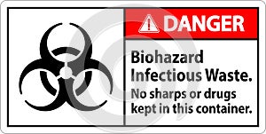 Danger Label Biohazard Infectious Waste, No Sharps Or Drugs Kept In This Container