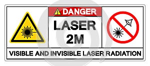 Danger Laser 2M Visible And Invisible Laser Radiation Symbol Sign ,Vector Illustration, Isolate On White Background Label. EPS10