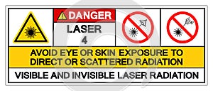 Danger Laser 4 Avoid Eye or Skin Exposure to Direct or Scattered Radiation Symbol Sign, Vector Illustration, Isolate On White