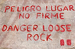 Danger, loose rock sign