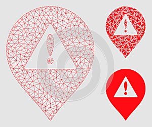Danger Map Marker Vector Mesh Wire Frame Model and Triangle Mosaic Icon