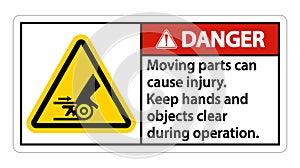 Danger Moving parts can cause injury sign on white background