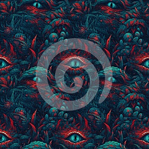 Danger mystery eyes on blue background. AI generative illustration