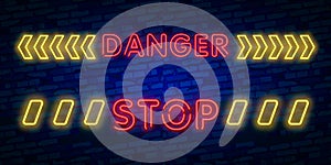 Danger Neon Text Vector. Danger neon sign, design template, modern trend design, night neon signboard, night bright advertising, l