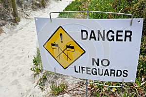 Danger No Lifeguards sign