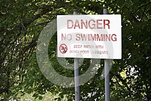 Danger no swimming sign deep water at Loch Lomond