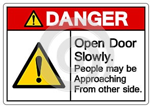 Danger Open Door Slowly People may be Approaching From other side Symbol Sign,Vector Illustration, Isolated On White Background