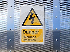 Danger overhead wires sign
