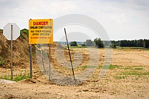 Danger Pipeline Construction sign with No Trespassing