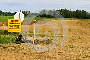 Danger Pipeline Construction sign with No Trespassing