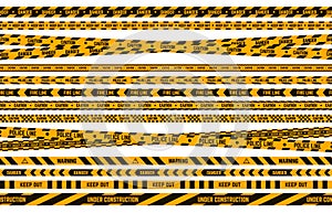 Danger police tape. Caution yellow and black tape, criminal perimeter striped line, attention warning borders vector