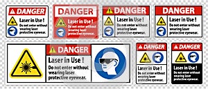 Danger PPE Safety Label,Laser In Use Do Not Enter Without Wearing Laser Protective Eyewear