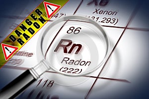 The danger of radon gas - concept image with periodic table of the elements