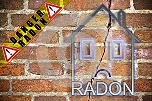 The danger of radon gas in our homes - concept image with an outline of a small house with radon text