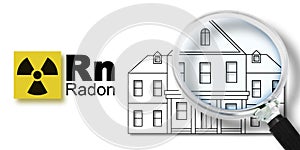 The danger of radon gas in our homes - concept with periodic table of the elements, radioactive warning symbol and American home