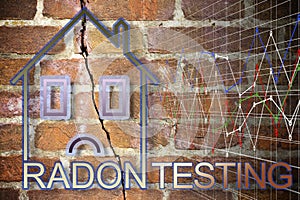 The danger of radon gas in our homes - Radon Testing concept image with an outline of a small house with radon text against an old