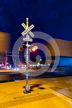 Danger rail sign at night in Flagstaff