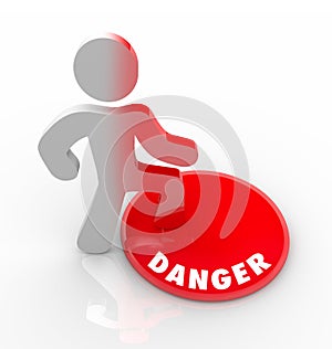 Danger Red Button Person Warned of Threats and Hazards photo