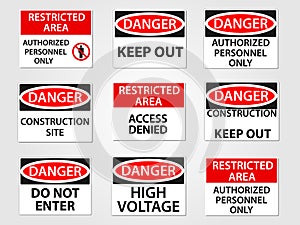 Danger and Restricted Area Signs Set
