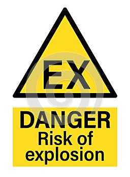 Danger risk of explosion. Explosive atmosphere. Yellow triangle warning sign