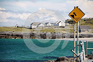 Danger road sign in Inisheer village, Ireland