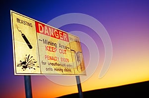 Danger roadsign in opal mine