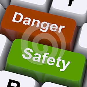 Danger And Safety Keys Shows Caution And Hazards