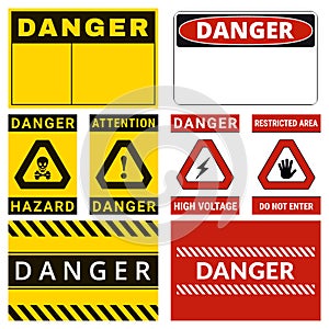 Danger. Safety Labels with Ability to Replace Text You Need. Various Embodiments Safety Banners. Vector photo