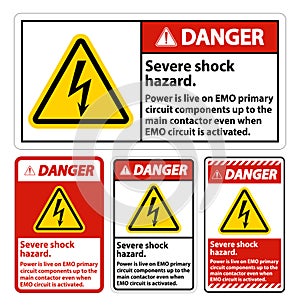 Danger Severe shock hazard sign on white background