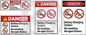 Danger Sign Battery Charging Station, No Smoking, No Open Flames