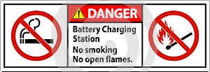 Danger Sign Battery Charging Station, No Smoking, No Open Flames