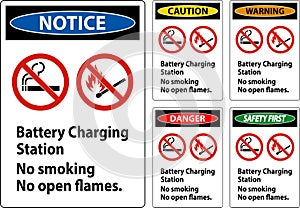 Danger Sign Battery Charging Station, No Smoking, No Open Flames