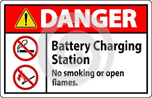 Danger Sign Battery Charging Station, No Smoking Or Open Flames