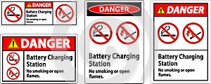 Danger Sign Battery Charging Station, No Smoking Or Open Flames