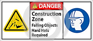 Danger Sign, Construction Zone, Falling Objects Hard Hats Required