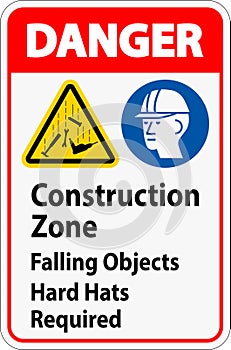 Danger Sign, Construction Zone, Falling Objects Hard Hats Required